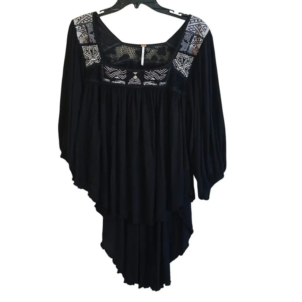 Free People embroidered high low blouse size medium boho